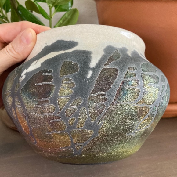 Other - Vintage Raku Iridescent Wide Mouth Ceramic Vase